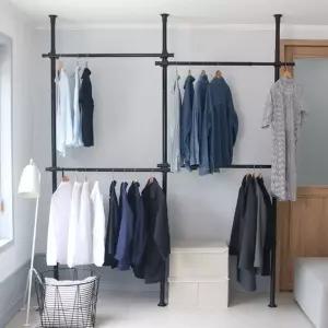 (선택:블랙)천장 기둥식 행거 4단 38파이 인테리어 견고한 헹거 식행거 2단 옷정리 수납 용품 3단