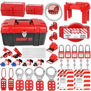[미국배송] 잠금 태그아웃 키트 전기 로또 43PCS - 안전 장치 클램프 온 회로 차단기 잠금 그룹 해프 태그 범용 다극 및 빨간색 운반 상자