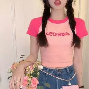 크롭 반팔티셔츠 배색 나그랑 2컬러 슬림핏 여자 (WFKBWWP)