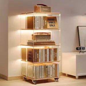 이동식 아크릴 회전책장 투명 서재 홈카페 코너 원형