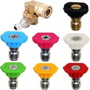 범용 파워 압력 세탁기 액세서리 키트 8팩 노즐 팁 7개 헹굼 제트 스트림 퀵 커넥팅 피벗 커플러