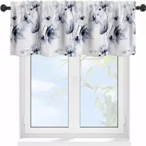 윈도우 추상 수채화 야생화 YUVVLFY 그레이 블루 플로럴 밸런스 커튼 주방 욕실 침실 거실 옷장 모던 막대