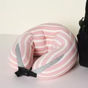 고품질 목쿠션 여행용 줄모늬 낮잠 목베개 기내용 핑크 (WFKDXV8)