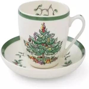 스포드 크리스마스 트리 찻잔 접시 세트 7온스 영국산
