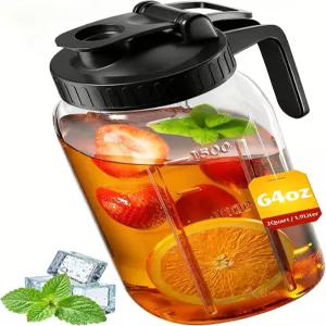 64온스 메이슨 병 피처 뚜껑이 있는 2쿼트 유리 물병 스티 주스 우유 커피 선티 레모네이드 1세트블랙에