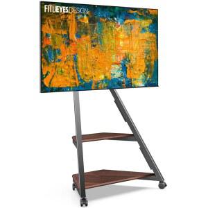 FITUEYES 디자인 코너 TV 스탠드 32대 43 50 55 65인치 TV, 소형 공간 바닥 LCD/LED 평면 곡면 스크린용 롤링 카트, 모던 리빙룸 스탠드, 에펠탑 시리즈, 호두