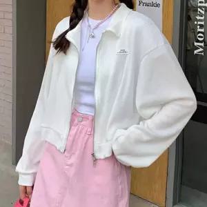 캐주얼 크롭 바람막이 집업 점퍼 봄 가을 데일리룩 자켓 화이트 여성 카라 루즈핏 아우터 간절기 데일리 와