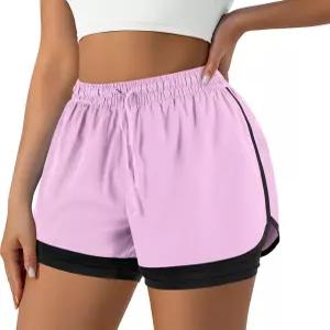 예브리모우 여성용 러닝 반바지 2 in 1 체육관 요가 운동용 하이웨이스트 라이너 포켓 포함