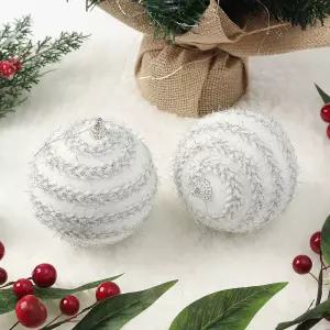 Jdt 실버화이트 장식볼 2p 10cm 가로꽈배기크리스마스 트리 트리볼 악세사리 액세서리 소품