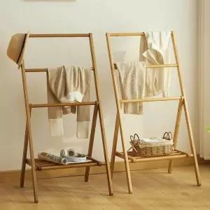 낮은 사다리행거 옷걸이 사다리 스탠드 원목 행거 원룸 수건 수납 침실 선반형 박스 원색