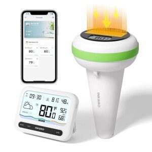 [미국배송] 7-IN-1 WIFI 게이트웨이가 있는 잉크버드 태양광 무선 수영장 온도계 | 데이터 내보내기가 가능한 실내 온도 습도 모니터 욕조 연못용 스마트