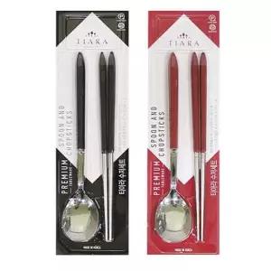 티아라 수저 저분 세트 숟가락 젓가락 커트러리 2색 숟가락젓가락세트 코렐수저세트