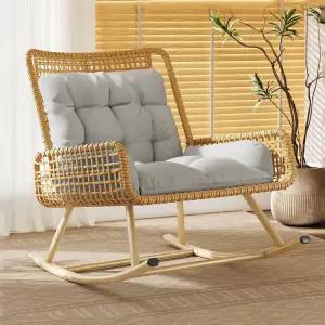 레저 라탄 흔들의자 발코니 게으른 의자 리클라인 쿠션이 있는 거실 소파 싱글 모던 글라이더 암체어브라운