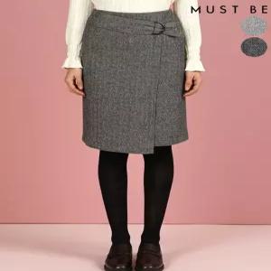 [머스트비]여성 헤링본 버클 랩스타일 스커트