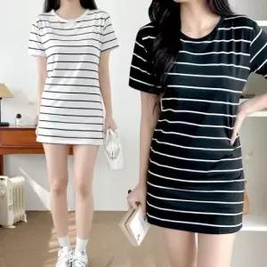스트라이프 반팔 원피스 미니 여름원피스 여자원 (WFKEOFE)