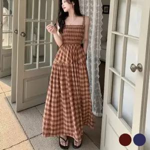고품질 나시 롱 여름 체크 원피스 데일리 체크원피스 (WFKEOSH)