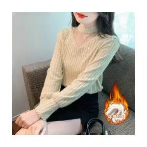 여성 레이스 기모 추동 망사 펀칭 에어 블라우스 패션 이너 긴팔 OP4