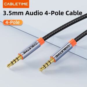 CABLETIME 3.5mm 오디오 4극 케이블 TRRS 4도체 보조 Aux 케이블(전화 헤드셋 마이크용) 자동차 음악 HIFI