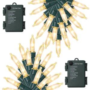 방수, 홀리데이 배터리 결혼식 2팩 작동 모드 및 크리스마스 따뜻한 미니 50개 8가지 파티오 조명 흰색 16피트 스트링 워터글라이드 장식용 야외 트리 파티 가든 조명, 타이머,