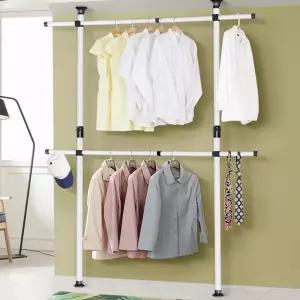 원룸 천장 고정식 소형 2단 철제 옷걸이 파이프 행거 기둥형 봉형 조립식 좁은방