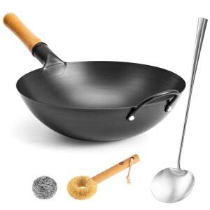 플랫탑 없음, 웍 뚜껑 없음 필요, 중국식 바닥 손잡이, 링 2014 코팅 필요), 웍, /인덕션 나무 볶음 원형 깊은 다리미 팬(양념 14.2인치 아님 왕위안지