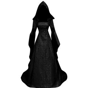 비트세코코 여성 디럭스 마녀 드레스 코스튬, 빈티지 자수 르네상스 고딕 후드 뱀파이어 코스프레