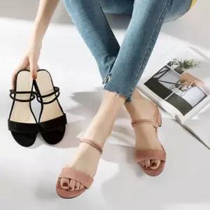 스트랩 여성 샌들 로우힐 신발 여자 슬리퍼 나들이샌들 굽있는 외출 일반 로우