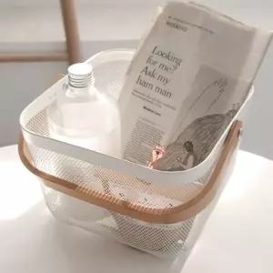 화이트 메쉬망 바스켓(사각)라탄바구니 수납 철제 정리 피크닉 스텐