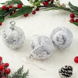 Jdt 레이스 장식볼 3p 8cm 실키2크리스마스 트리 트리볼 악세사리 액세서리 소품