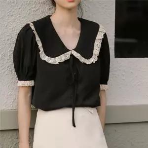 레이스 카라 리본 블라우스 LL_T180 반팔니트 여름 여성 여자