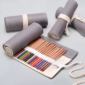 (색상:그레이 | 사이즈:48 칸)두루마리 롤필통 색연필 펜 케이스 파우치 연필치 세트 어린이단체선물 달란