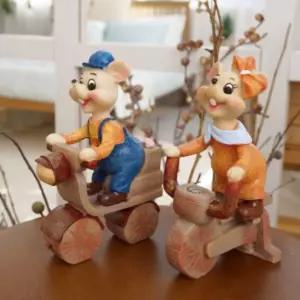 자전거 타는 생쥐 커플 2P인테리어인형 장식 전시 꾸미기