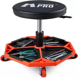 유압 프로 조절 가능한 높이 롤링 기계 의자 바퀴 달린 300파운드 차고 쿠션 시트 및 공구 트레이가 있는