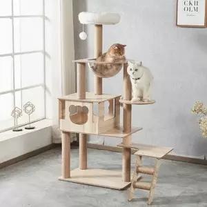 (선택 Y1스크래쳐5단캣타워)5단 캣타워 스크래쳐포함 고양이 숨숨집 투명해먹 캣폴 고양이놀이터 Y1