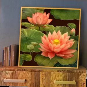 풍수인테리어 연꽃그림액자 풍수그림 돈들어오는 꽃그림 50goldAL3