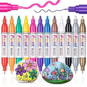 펜 플라스틱 듀얼 페인트 diy 마커 방수 팁 색상 세라믹 아트 kerifi 암석 유리 직물 퀵 야외 크래프트 영구 금속 드라이 캔버스 목재 기반 타이어 12가지 오일