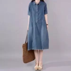 청 반소매 박시핏 418 데님 여름 원피스 미시 - 캐쥬얼
