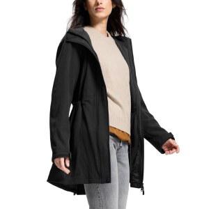 사피로즈 여성용 방수 레인 재킷과 플리스 안감 후드 윈드브레이커 롱 웜 아웃도어 소프트쉘 코트