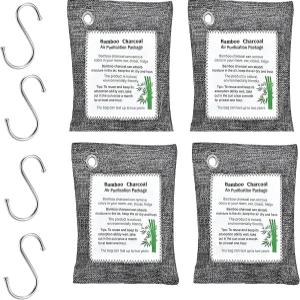 제로브랜드 대나무 공기 정화 봉투 (4팩 각 200g) u2013 가정용 자동차 옷장 욕실용 천연 냄새 제거제 및