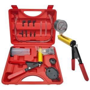 SHMZK 핸드헬드 진공 펌프 브레이크 블리더 키트, 게이지 어댑터가 있는 압력 테스터 핸드 펌프, 자동차 트럭 자전거용 보호 케이스가 액 출혈 세트(빨간색)