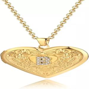 여성용 바두 골드 이니셜 A-Z 목걸이 사진 사랑 이미지 큐빅 지르코니아 포함