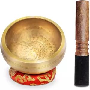 티베트 노래 그릇 세트 - 요가 명상 및 휴식 마음챙김 차크라 힐링 스트레스 해소 자기 조절을 위한 나무