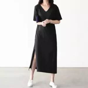 밑단절개 브이넥 롱원피스 신축성 포켓 트임 홈원피스 WEE9294