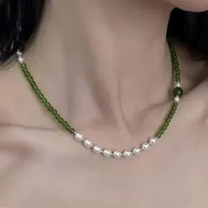 (사이즈 4mm)자연주의 패션 그린 마노 S925 쉘진주 원석 목걸이 선물박스