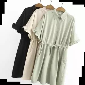여성원피스 프릴 소매 허리끈조절 러블리 임산부 카라 원피스