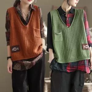 여자 가을 그물 니트조끼 뷔스티에 뱃살커버 뜨개조끼