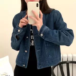 여성 라운드 카라 데님 셔츠 청량 블라우스 캐 주얼 의류 코튼 상의 세미 핏 스타일 패션