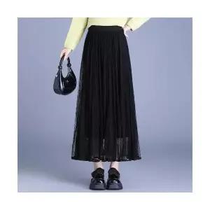 여성 쉬폰 스커트 양면 플리츠 망사 겨울 밴딩 캐주얼 롱 MODU4