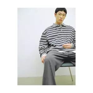 [국내매장정품] 에잇세컨즈 8SECONDS 스트라이프 칼라 티셔츠 그레이 22594133 175677