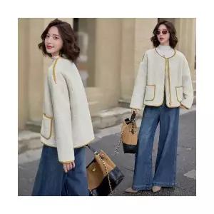 템퍼티샵 여성 캐주얼 스웨이드 라이크 코트 겨울 숏 라운드넥 트위드 SOH4